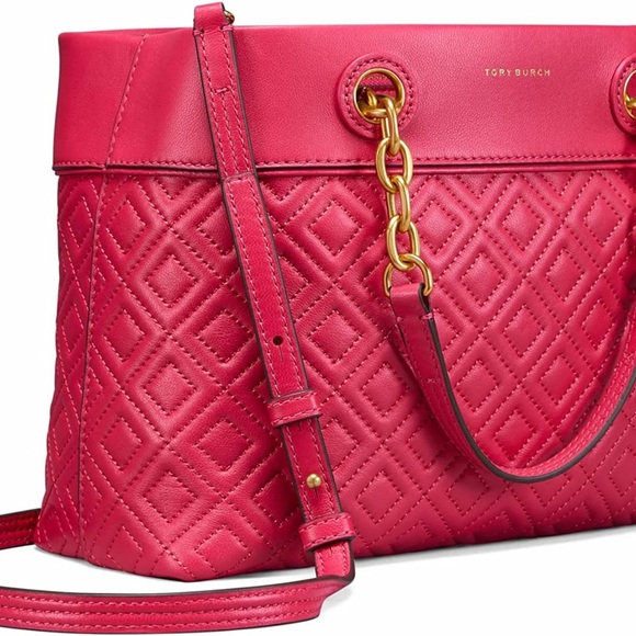 Tory Burch Fleming Small Quilted Leather Tote - Bright Azalea - Picture 2 of 6